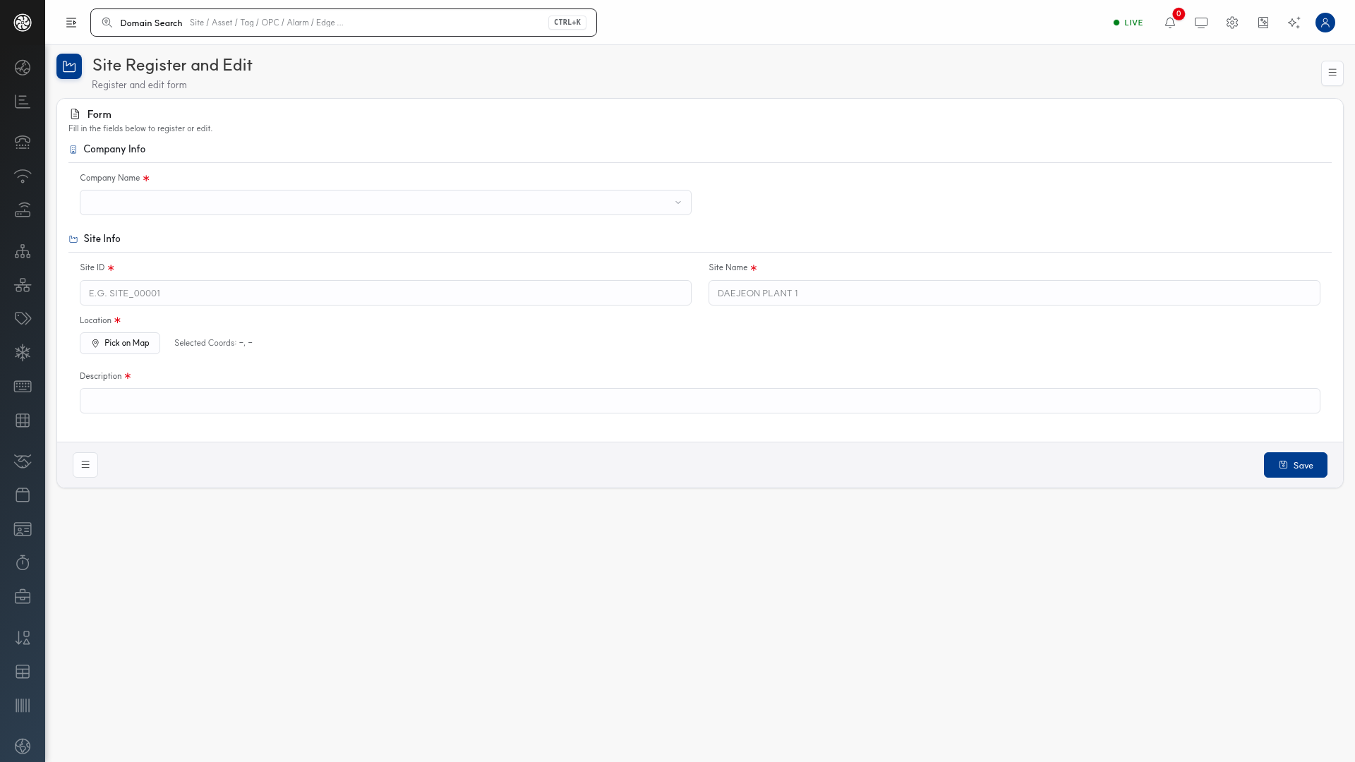 Site registration form