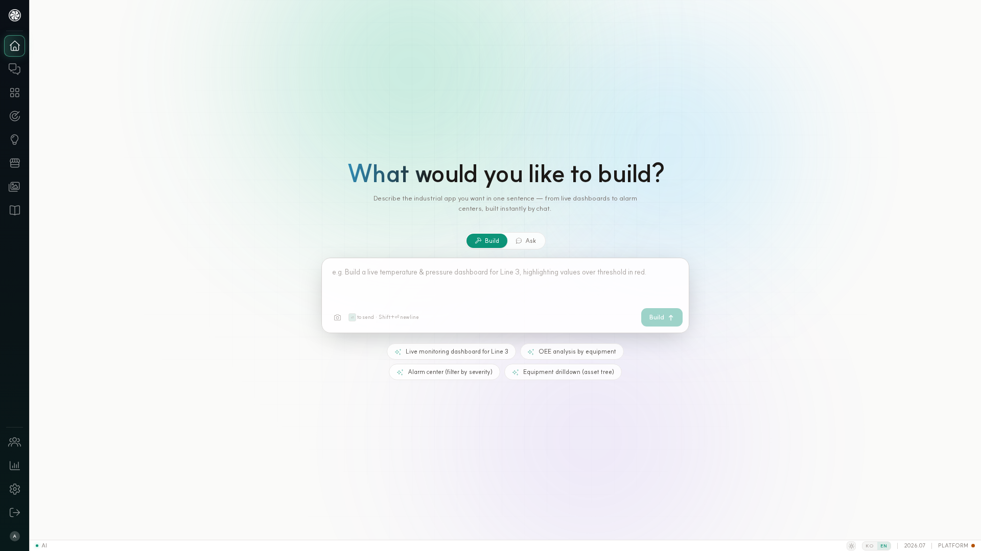 Studio home — build an app in one sentence